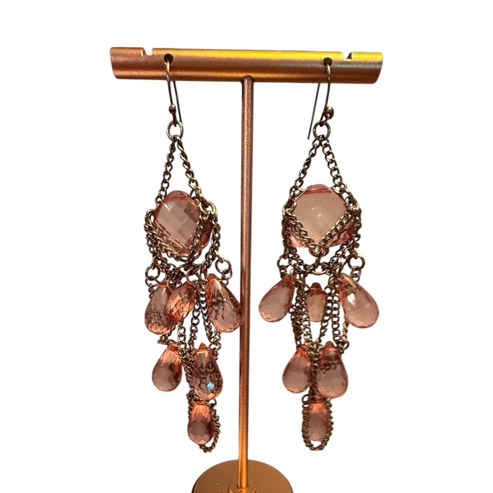 Vintage Y2K Silver/Blush Pink Chain 3.5” Drop Chandelier Earrings - Picture 1 of 10